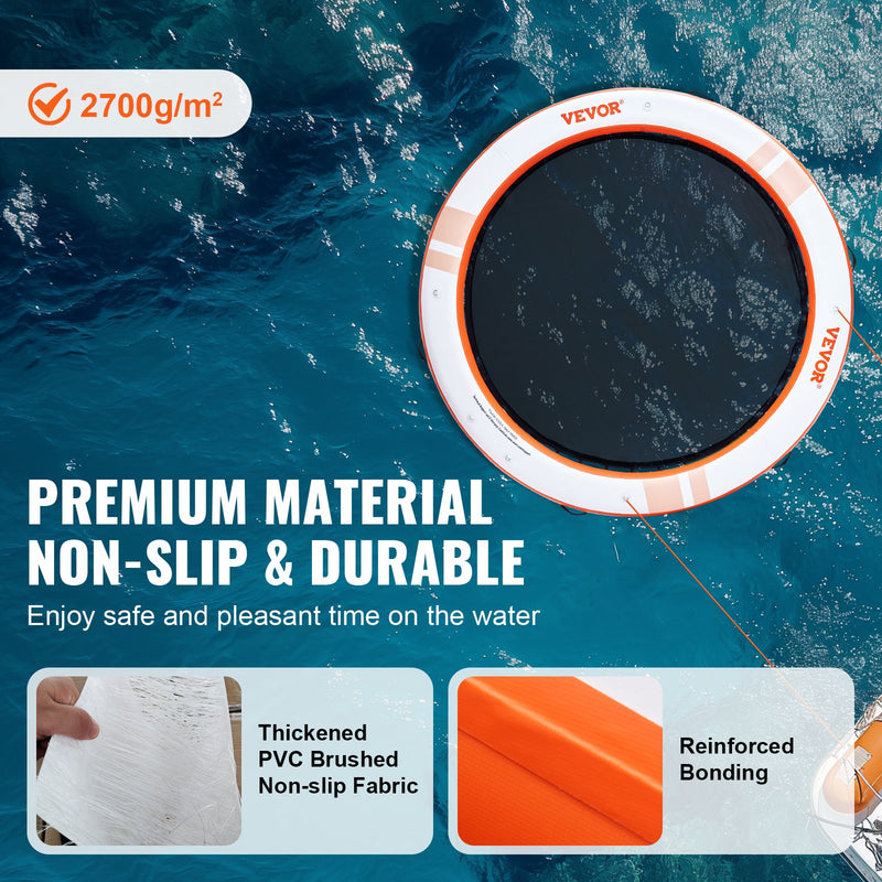 VEVOR piepūšamā peldošā platforma ø2,44 m, ar ø1,52 m trampolīnas tīkliņa baseinu, neslīdoša virsma, pārnēsājama soma un noņemama kāpne – baseinam, pludmalei, atpūtai