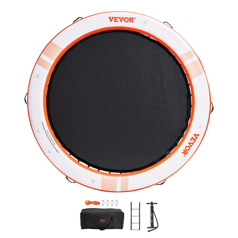 VEVOR piepūšamā peldošā platforma ø2,44 m, ar ø1,52 m trampolīnas tīkliņa baseinu, neslīdoša virsma, pārnēsājama soma un noņemama kāpne – baseinam, pludmalei, atpūtai