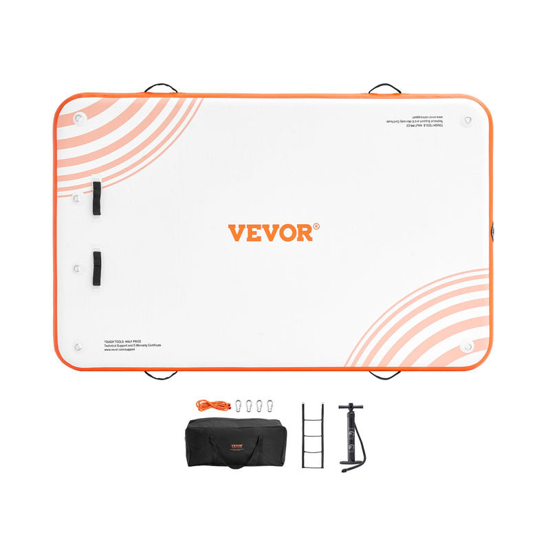 VEVOR piepūšamā peldošā platforma, 2,44 x 1,52 m, ar neslīdošu virsmu, pārnēsājamu somu un noņemamu kāpni — peldoša sala baseinam, pludmalei, okeānam