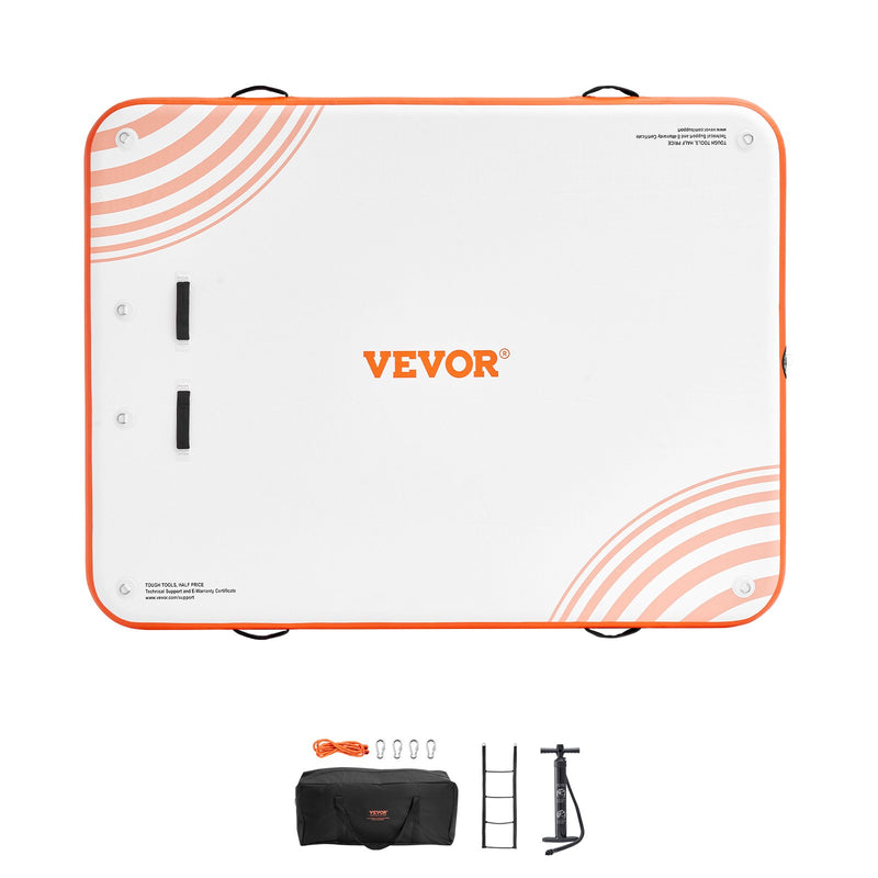 VEVOR 2,44 × 1,83 m piepūšama peldošā platforma – neslīdošs ūdens paklājs ar pārnēsājamo somu un noņemamām kāpnēm, peldoša sala atpūtai baseinā, pludmalē vai okeānā