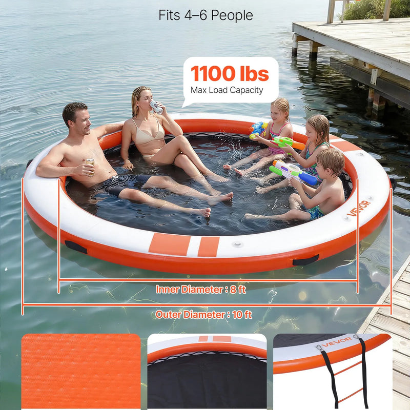 VEVOR piepūšama peldošā platforma, 3,05 m, neslīdošs ūdens paklājs ar pārnēsāšanas somu un noņemamām kāpnēm, peldoša sala baseinam, pludmalei un jūrai, oranža - ZEMLETES.LV