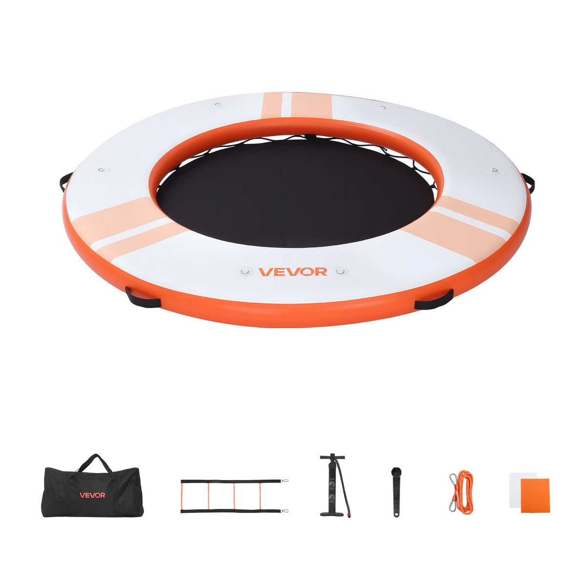 VEVOR piepūšama peldošā platforma, 2,44 m, neslīdošs ūdens paklājs ar pārnēsāšanas somu un noņemamām kāpnēm, peldoša sala baseinam, pludmalei un jūrai, oranža - ZEMLETES.LV