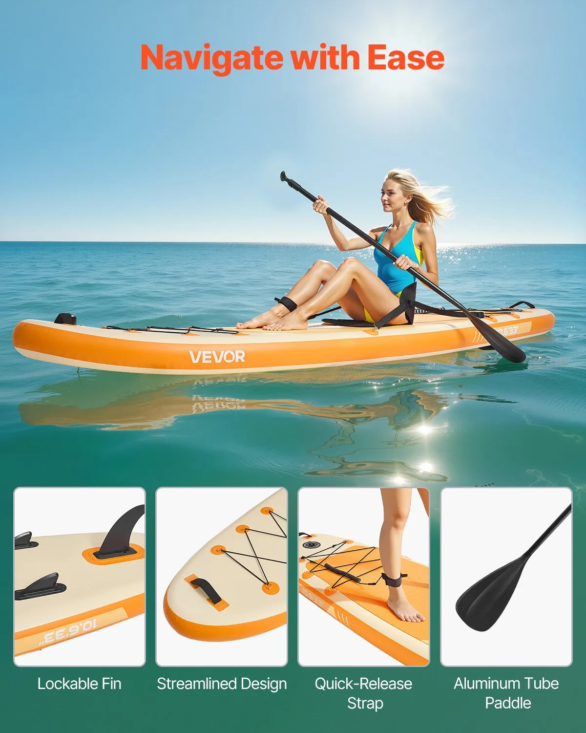 VEVOR надувная SUP-доска с сиденьем, 323 × 84 × 15 см, комплект с насосом и веслом