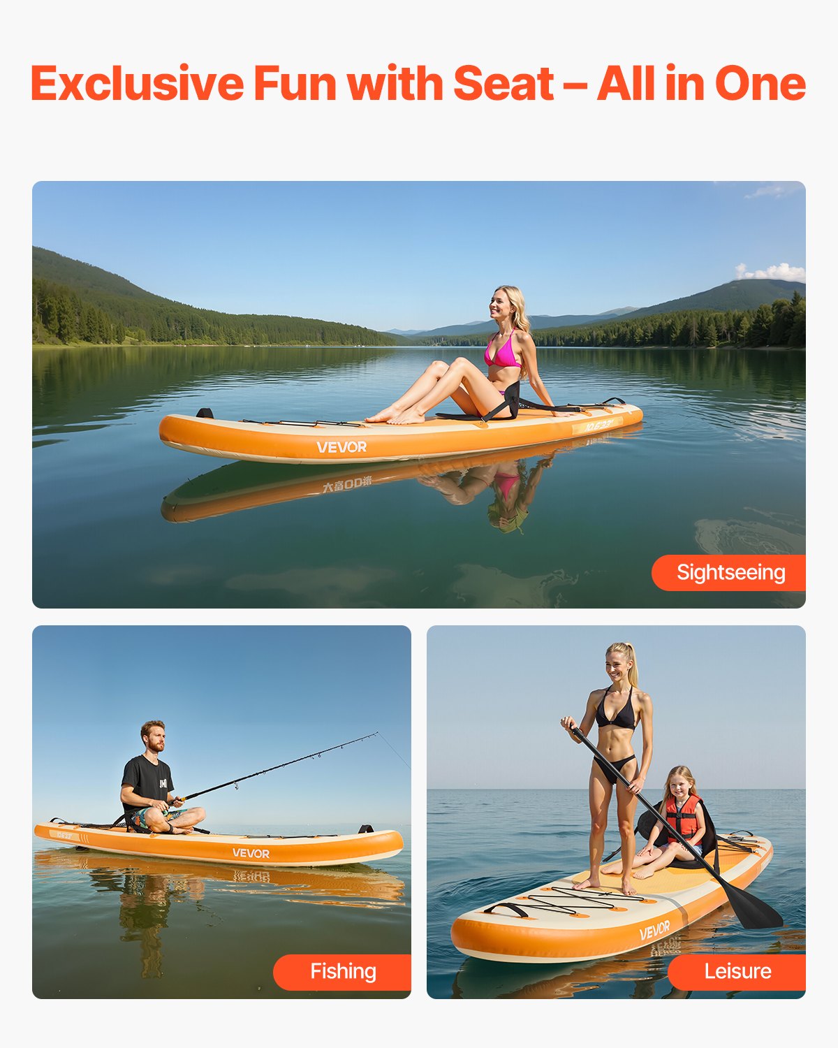 VEVOR надувная SUP-доска с сиденьем, 323 × 84 × 15 см, комплект с насосом и веслом