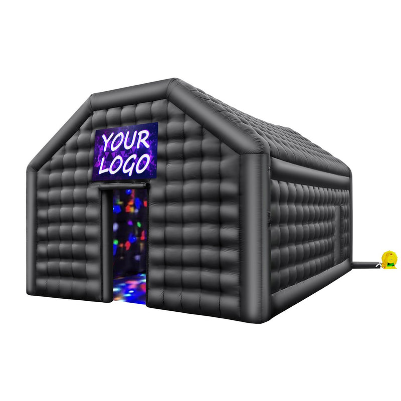 VEVOR 6 x 5 x 3.65 m piepūšamā telts, ideāli piemērota āra ballītēm, pasākumiem vai jebkuram citam notikumam, kas prasa unikālu un stilīgu vidi. Iekļauts apgaismojums, kas piešķir papildus atmosfēru jūsu pasākumam.