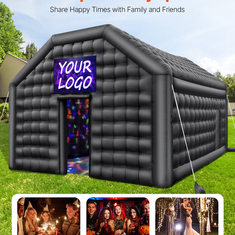 VEVOR 6 x 5 x 3.65 m piepūšamā telts, ideāli piemērota āra ballītēm, pasākumiem vai jebkuram citam notikumam, kas prasa unikālu un stilīgu vidi. Iekļauts apgaismojums, kas piešķir papildus atmosfēru jūsu pasākumam.