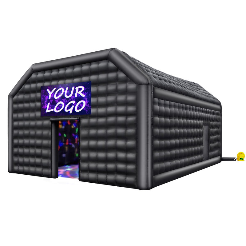 VEVOR 9 x 6 x 4m piepūšamā telts, ideāli piemērota āra ballītēm, pasākumiem vai jebkuram citam notikumam, kas prasa unikālu un stilīgu vidi. Iekļauts apgaismojums, kas piešķir papildus atmosfēru jūsu pasākumam.