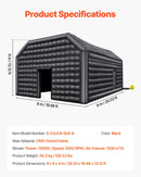 VEVOR 9 x 6 x 4m piepūšamā telts, ideāli piemērota āra ballītēm, pasākumiem vai jebkuram citam notikumam, kas prasa unikālu un stilīgu vidi. Iekļauts apgaismojums, kas piešķir papildus atmosfēru jūsu pasākumam.