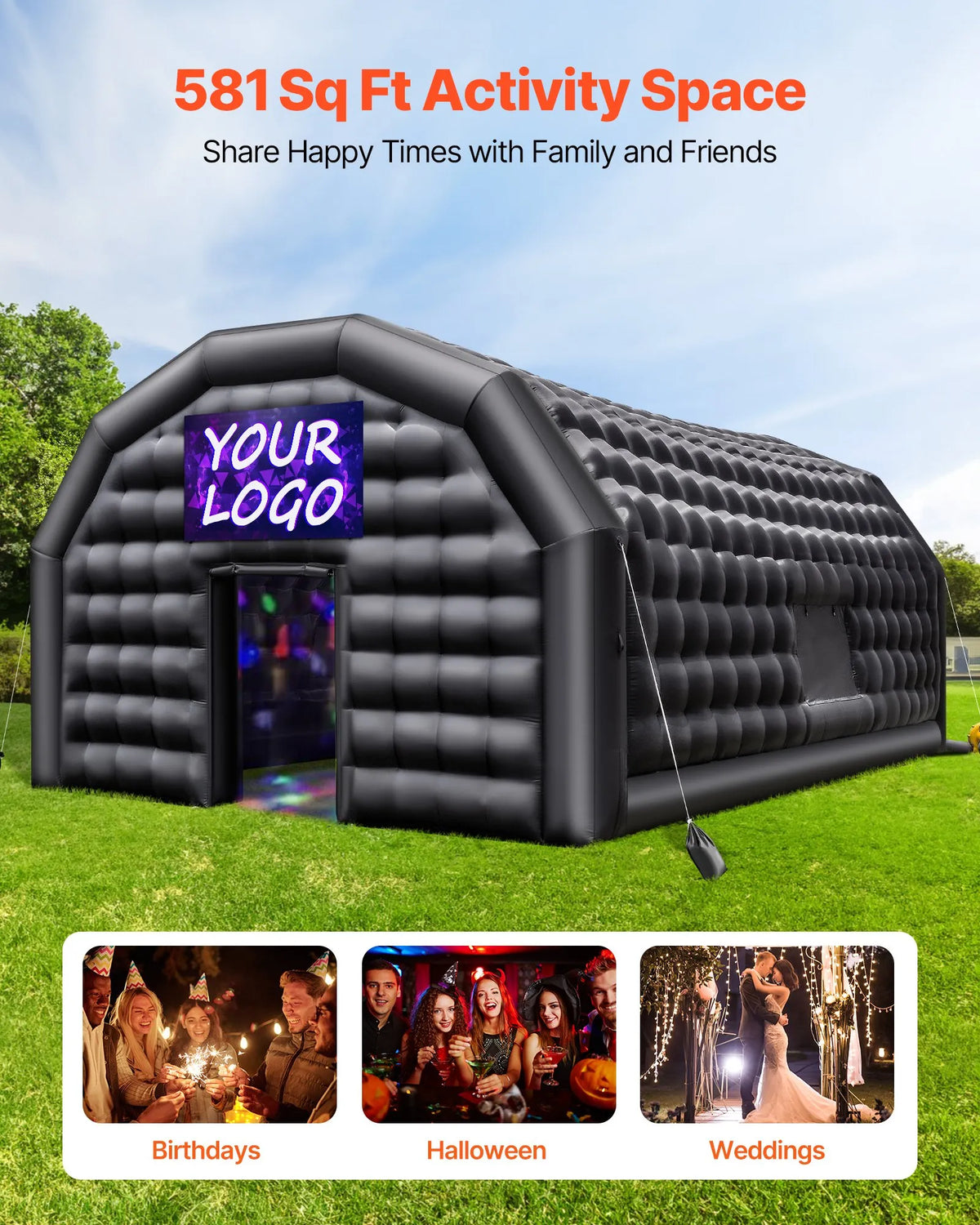 9 × 6 × 4 m Inflatable Party Tent with 1100 W Air Blower and Sandbags, Ventilated Inflatable Tent with 2 Windows, Inflatable Cube Space for Events, Birthdays and Weddings