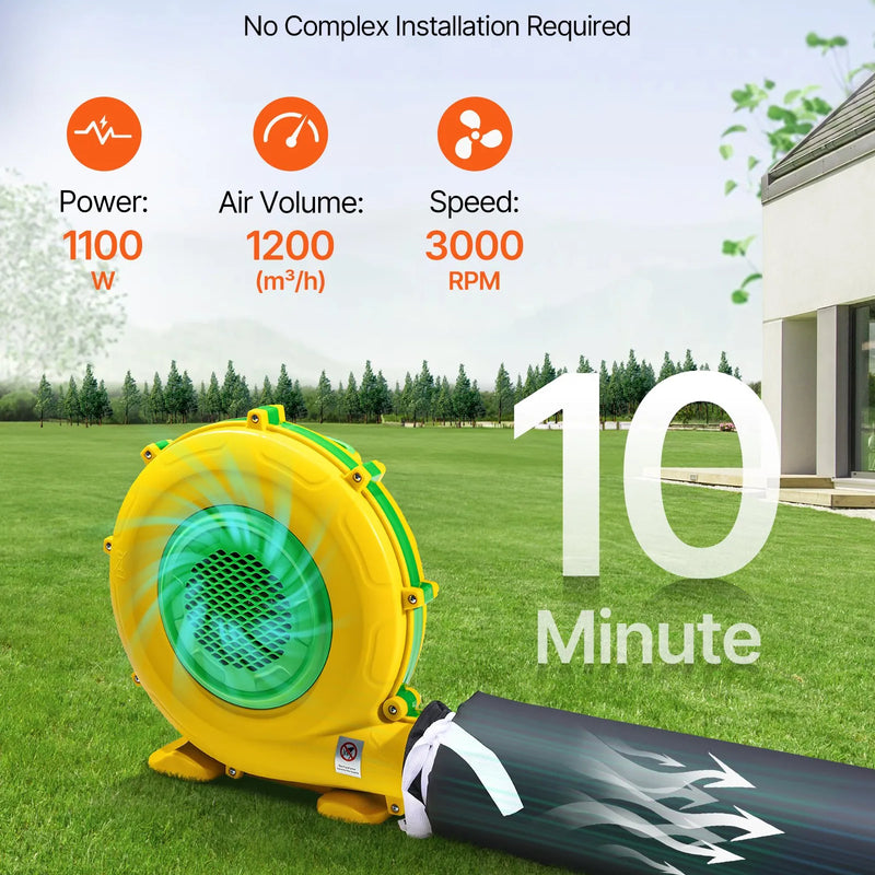 9 × 6 × 4 m piepūšama ballīšu telts ar 1100 W gaisa pūtēju un smilšu maisiem, ventilējama piepūšamā telts ar 2 logiem, piepūšama kuba tipa telpa pasākumiem, dzimšanas dienām un kāzām