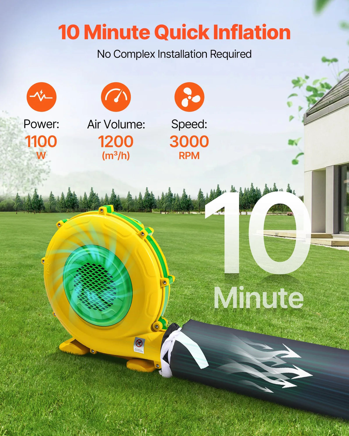 9 × 6 × 4 m Inflatable Party Tent with 1100 W Air Blower and Sandbags, Ventilated Inflatable Tent with 2 Windows, Inflatable Cube Space for Events, Birthdays and Weddings
