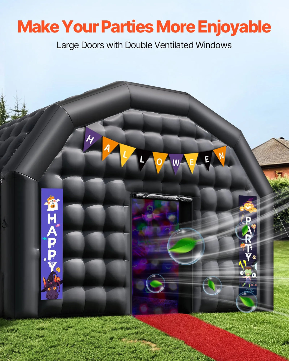 9 × 6 × 4 m Inflatable Party Tent with 1100 W Air Blower and Sandbags, Ventilated Inflatable Tent with 2 Windows, Inflatable Cube Space for Events, Birthdays and Weddings