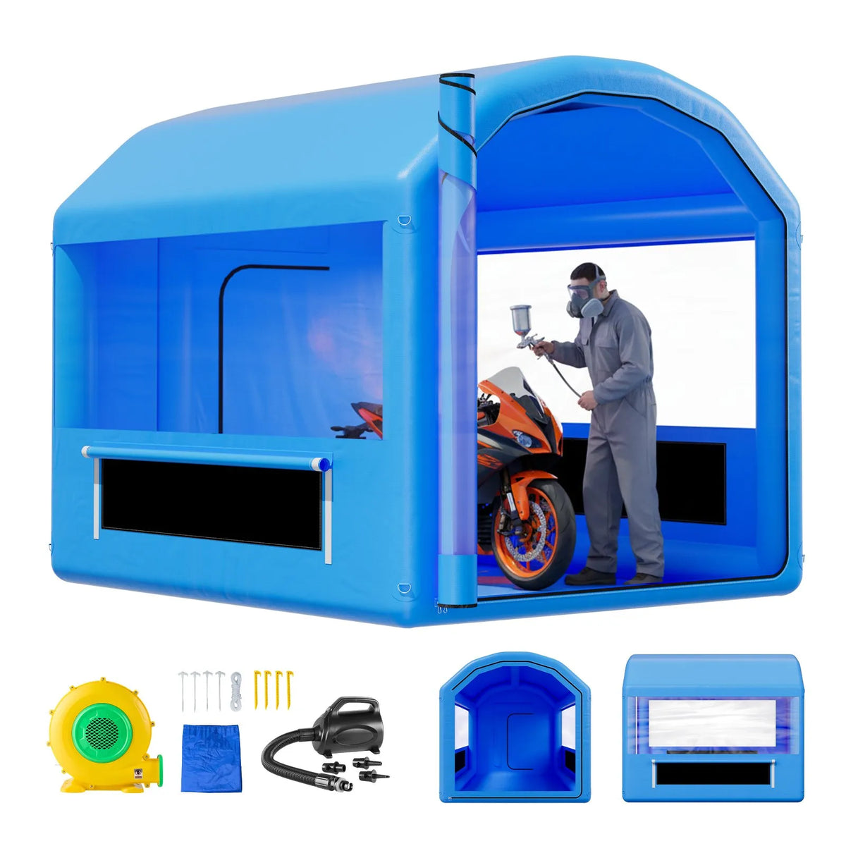 VEVOR Inflatable Paint Booth, 3 × 2.5 × 2.5 m, Inflatable Spray Booth with 550 W Powerful Air Blower and Air Filtration System, Arched Roof, for Painting Bicycles, Motorcycles and Car Body Metal Parts