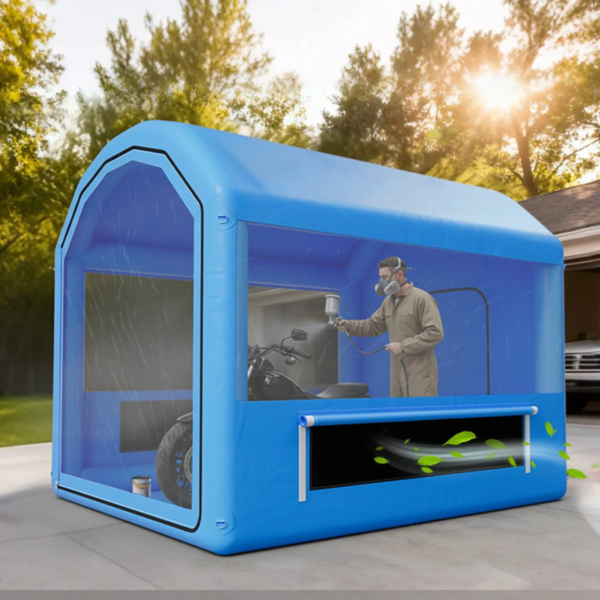 VEVOR Inflatable Paint Booth, 3 × 2.5 × 2.5 m, Inflatable Spray Booth with 550 W Powerful Air Blower and Air Filtration System, Arched Roof, for Painting Bicycles, Motorcycles and Car Body Metal Parts
