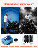 VEVOR piepūšamā krāsošanas kabīne, 3 × 2,5 × 2,5 m, ar 550 W jaudīgu gaisa pūtēju un gaisa filtrācijas sistēmu, trīsstūrveida jumts, paredzēta velosipēdu, motociklu un automobiļu virsbūves metāla detaļu krāsošanai.