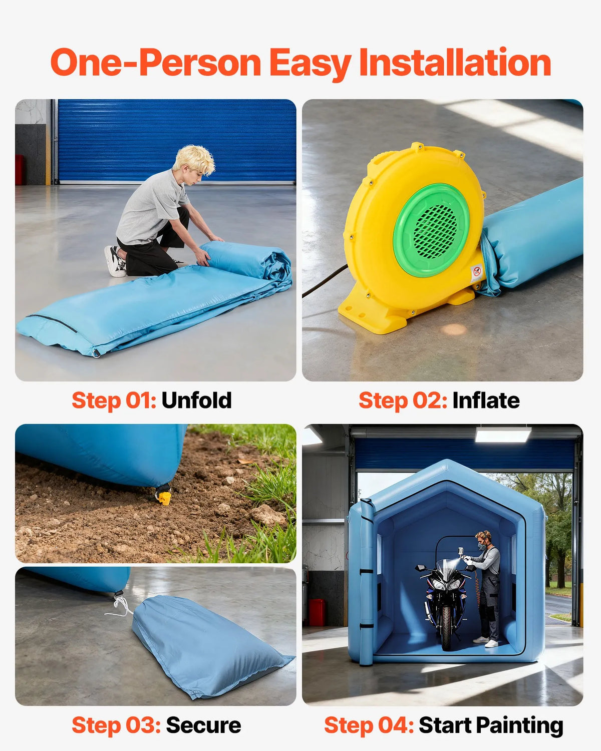 VEVOR Inflatable Spray Booth, 3 × 2.5 × 2.5 m, with 550 W Powerful Air Blower and Air Filtration System, Triangular Roof, for Painting Bicycles, Motorcycles and Car Body Metal Parts