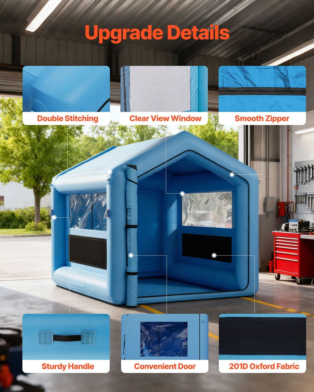 VEVOR Inflatable Spray Booth, 3 × 2.5 × 2.5 m, with 550 W Powerful Air Blower and Air Filtration System, Triangular Roof, for Painting Bicycles, Motorcycles and Car Body Metal Parts