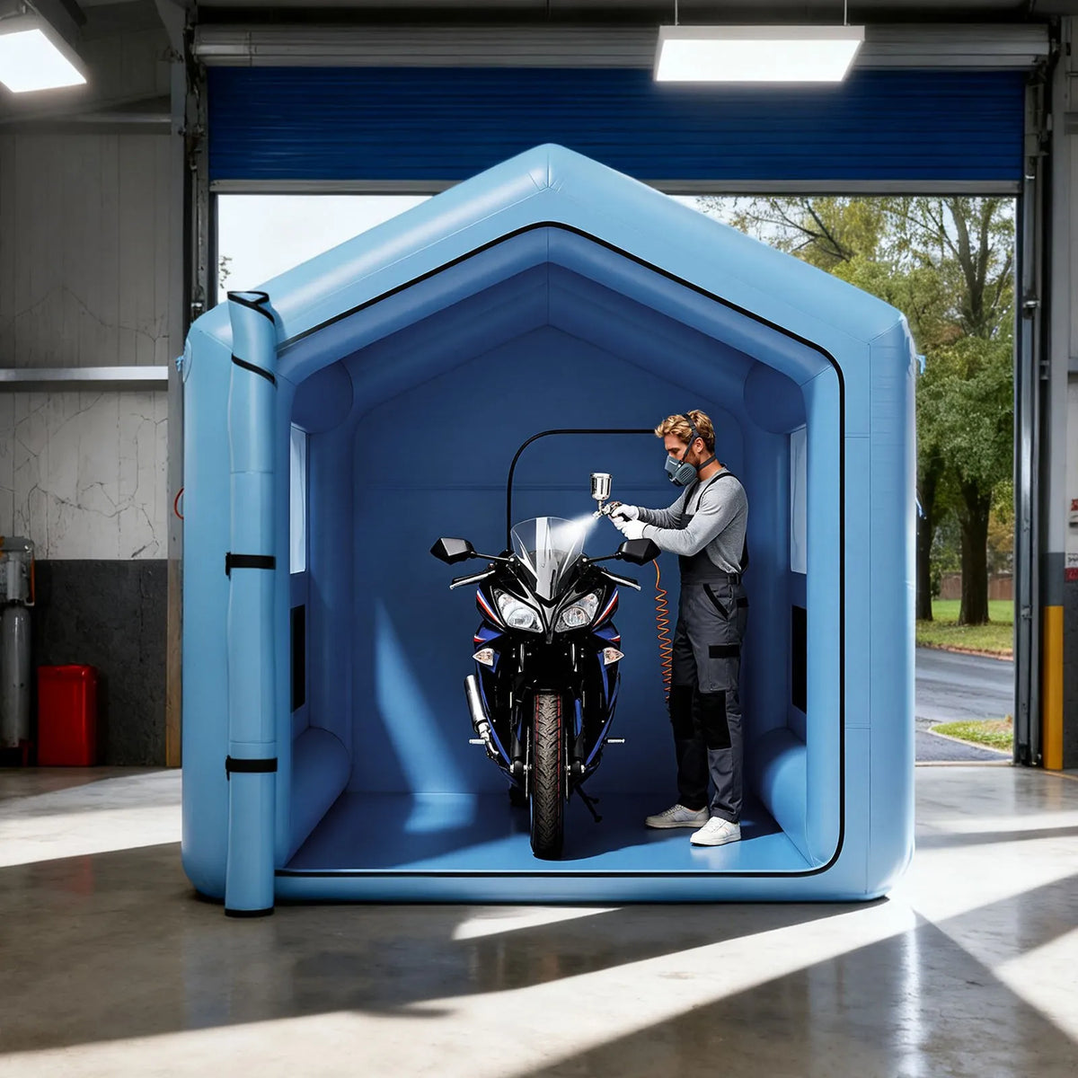 VEVOR Inflatable Spray Booth, 3 × 2.5 × 2.5 m, with 550 W Powerful Air Blower and Air Filtration System, Triangular Roof, for Painting Bicycles, Motorcycles and Car Body Metal Parts