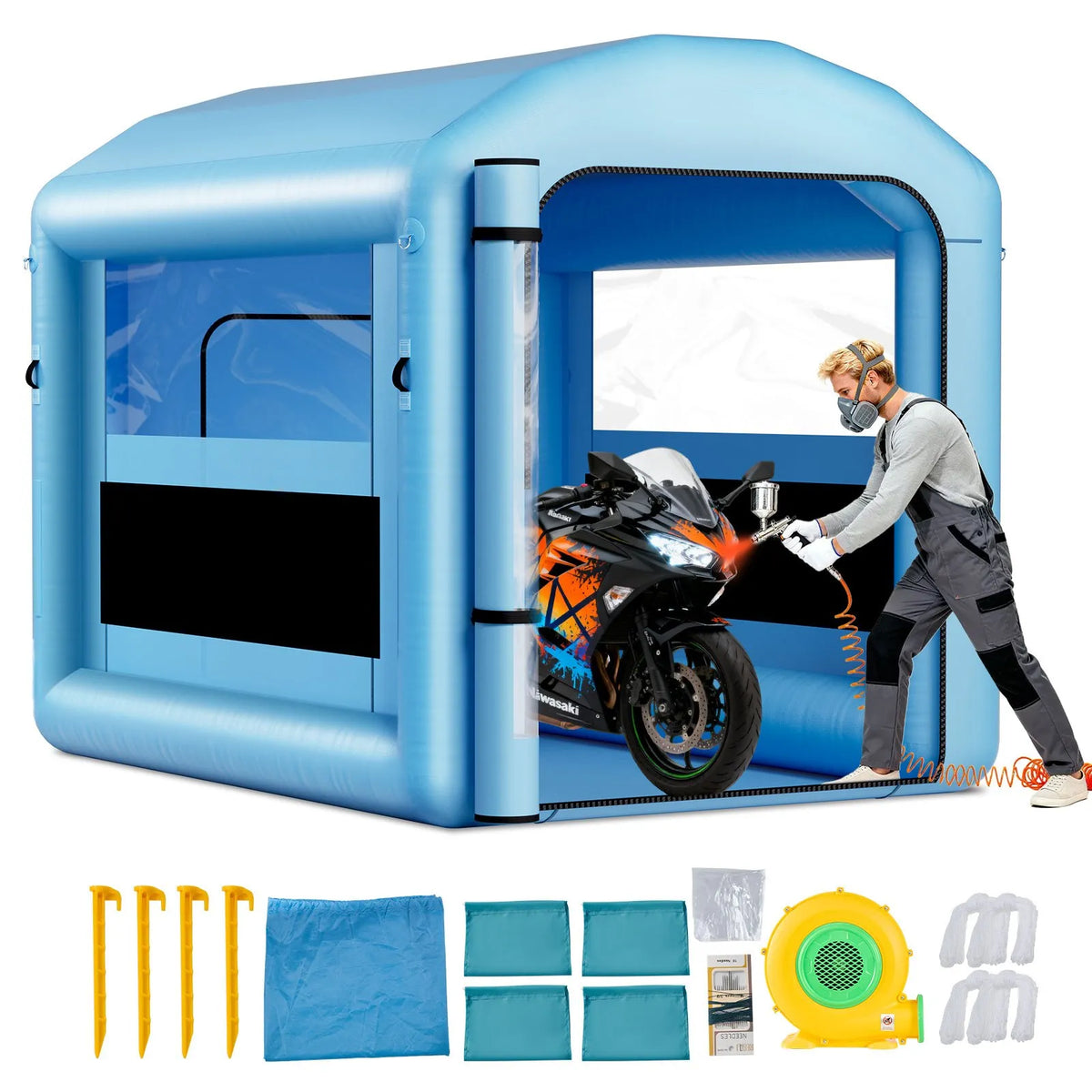 VEVOR Inflatable Spray Booth, 3 × 2.5 × 2.5 m, with 550 W Powerful Air Blower and Air Filtration System, Arched Roof with Light Hook, for Bicycle, Motorcycle and Furniture Painting
