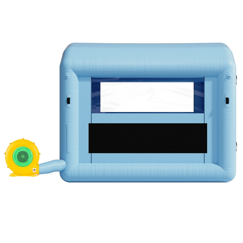 VEVOR piepūšamā krāsošanas kabīne, 3 × 2,5 × 2,5 m, ar 550 W jaudīgu gaisa pūtēju un gaisa filtrācijas sistēmu, apaļš jumts ar gaismas āķi, paredzēta velosipēdu, motociklu un mēbeļu krāsošanai.