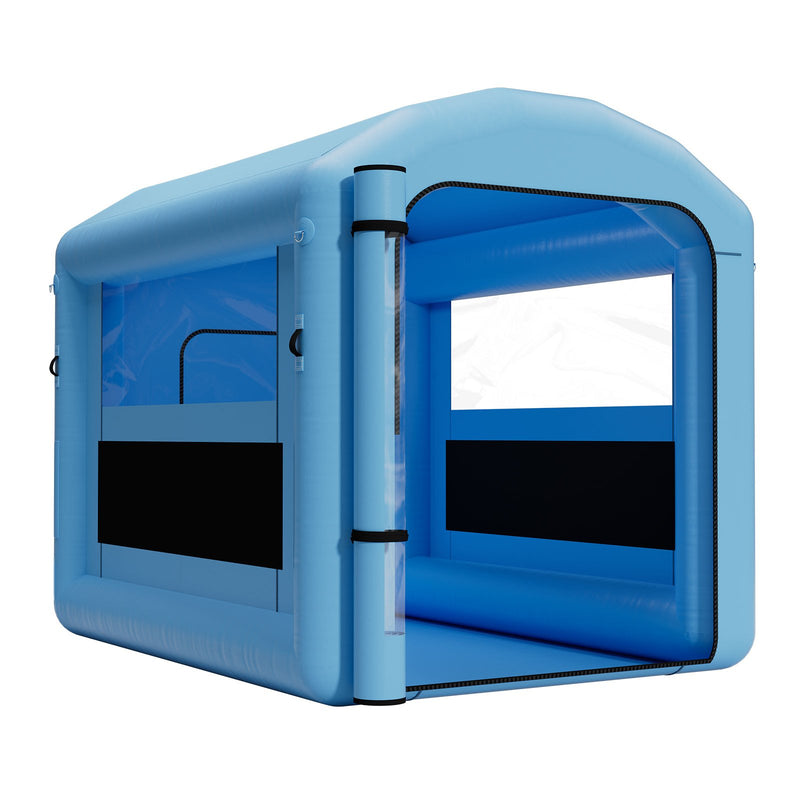 VEVOR piepūšamā krāsošanas kabīne, 3 × 2,5 × 2,5 m, ar 550 W jaudīgu gaisa pūtēju un gaisa filtrācijas sistēmu, apaļš jumts ar gaismas āķi, paredzēta velosipēdu, motociklu un mēbeļu krāsošanai.