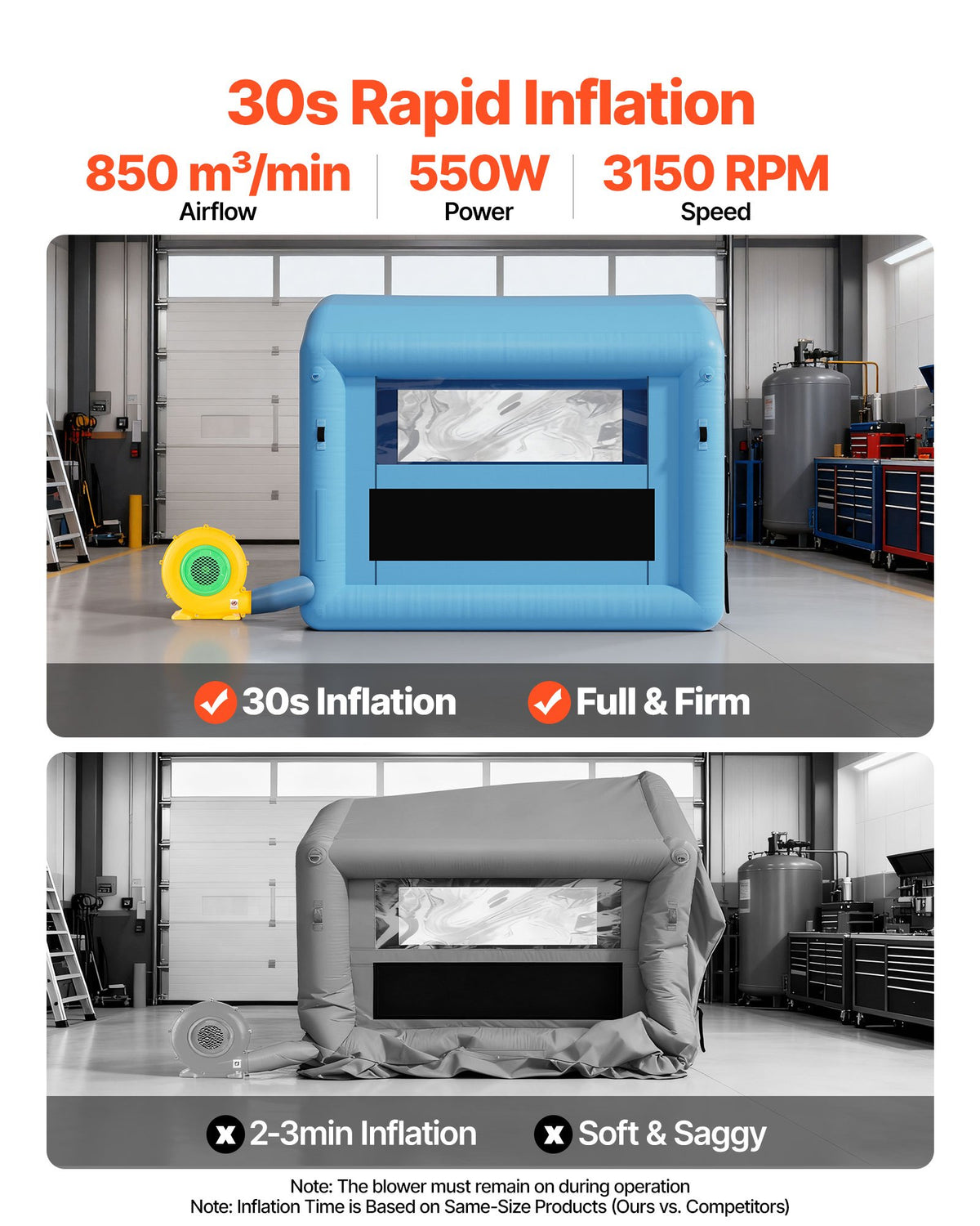 VEVOR Inflatable Spray Booth, 3 × 2.5 × 2.5 m, with 550 W Powerful Air Blower and Air Filtration System, Arched Roof with Light Hook, for Bicycle, Motorcycle and Furniture Painting