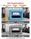 VEVOR piepūšamā krāsošanas kabīne, 3 × 2,5 × 2,5 m, ar 550 W jaudīgu gaisa pūtēju un gaisa filtrācijas sistēmu, apaļš jumts ar gaismas āķi, paredzēta velosipēdu, motociklu un mēbeļu krāsošanai.