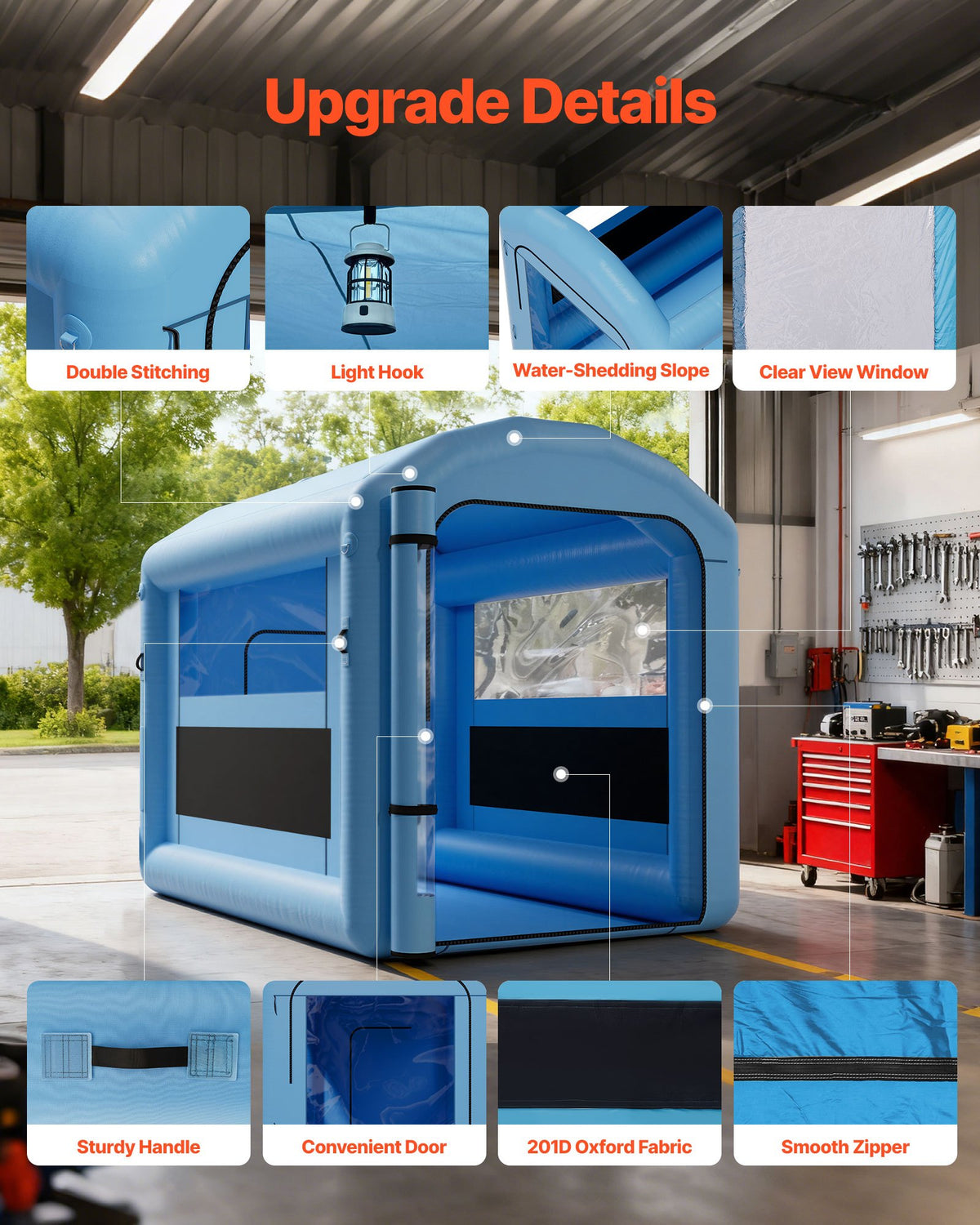 VEVOR Inflatable Spray Booth, 3 × 2.5 × 2.5 m, with 550 W Powerful Air Blower and Air Filtration System, Arched Roof with Light Hook, for Bicycle, Motorcycle and Furniture Painting