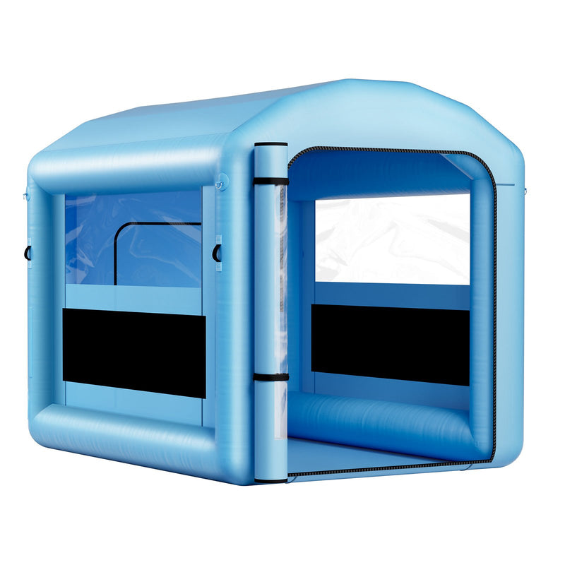 VEVOR piepūšamā krāsošanas kabīne, 3 × 2,5 × 2,5 m, ar 550 W jaudīgu gaisa pūtēju un gaisa filtrācijas sistēmu, apaļš jumts ar gaismas āķi, paredzēta velosipēdu, motociklu un mēbeļu krāsošanai.