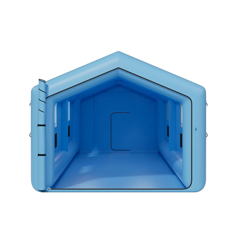 VEVOR piepūšamā krāsošanas kabīne, 12 × 5 × 4 m, ar 950 W + 1100 W gaisa pūtējiem un gaisa filtrācijas sistēmu, trīsstūrveida jumts, piemērota automobiļu, kravas auto, lielu mēbeļu un virsbūves metāla detaļu krāsošanai.