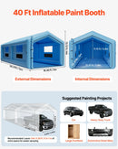 VEVOR piepūšamā krāsošanas kabīne, 12 × 5 × 4 m, ar 950 W + 1100 W gaisa pūtējiem un gaisa filtrācijas sistēmu, trīsstūrveida jumts, piemērota automobiļu, kravas auto, lielu mēbeļu un virsbūves metāla detaļu krāsošanai.