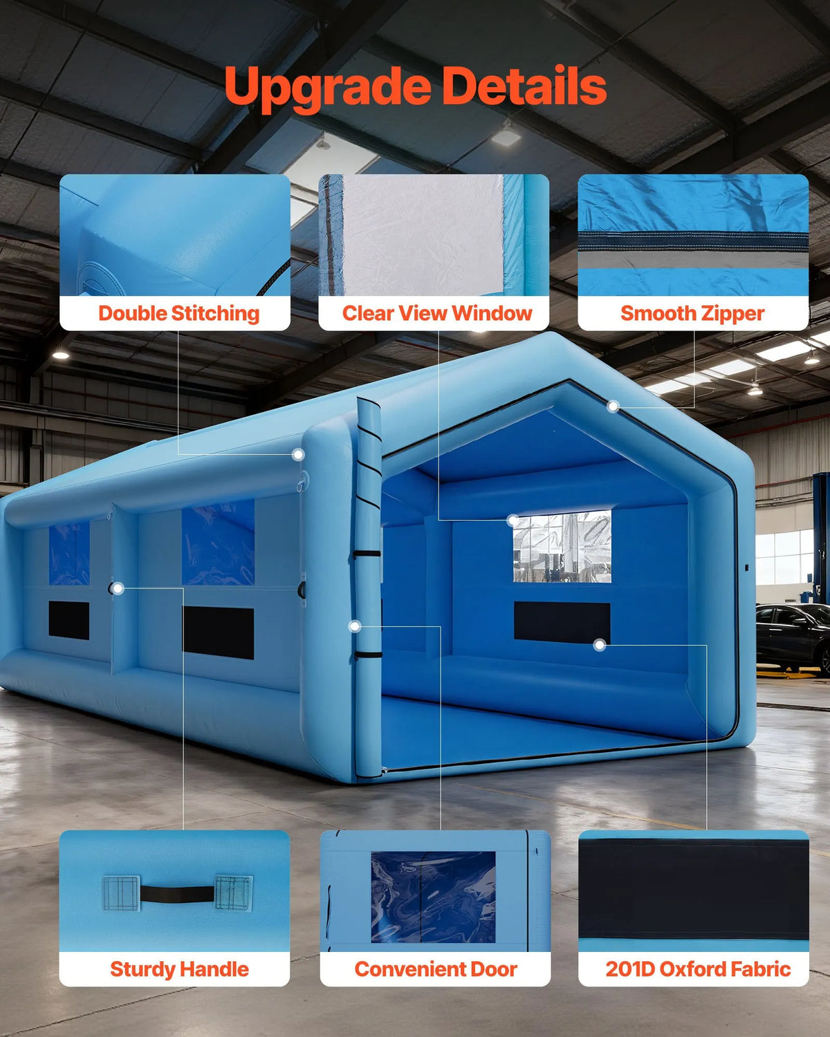 VEVOR Inflatable Spray Booth, 12 × 5 × 4 m, with 950 W + 1100 W Air Blowers and Air Filtration System, Triangular Roof, Suitable for Painting Cars, Trucks, Large Furniture and Metal Parts