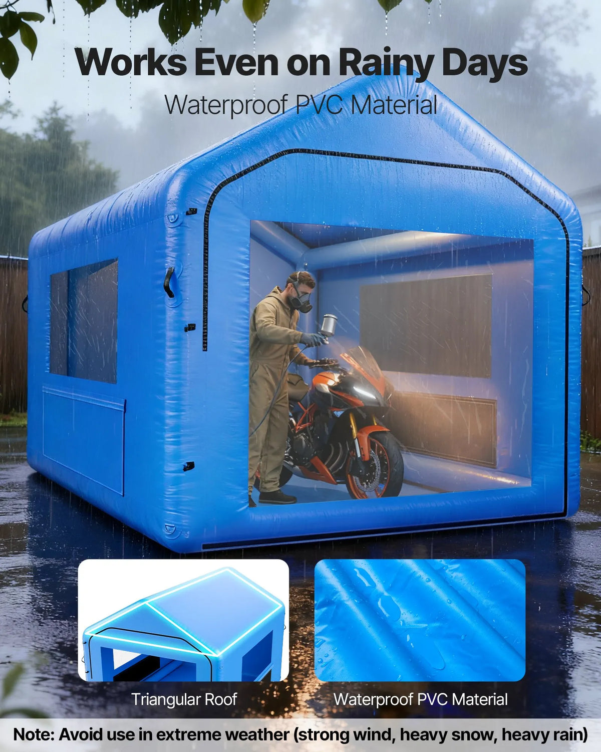 VEVOR Inflatable Spray Booth, 4 × 3 × 2.8 m, with 750 W Powerful Air Blower and Air Filtration System, Triangular Roof, for Painting Bicycle, Motorcycle and Car Body Metal Parts