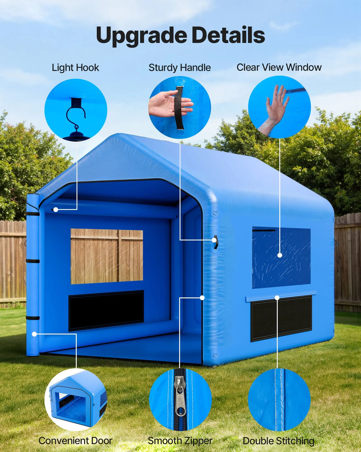 VEVOR Inflatable Spray Booth, 4 × 3 × 2.8 m, with 750 W Powerful Air Blower and Air Filtration System, Triangular Roof, for Painting Bicycle, Motorcycle and Car Body Metal Parts