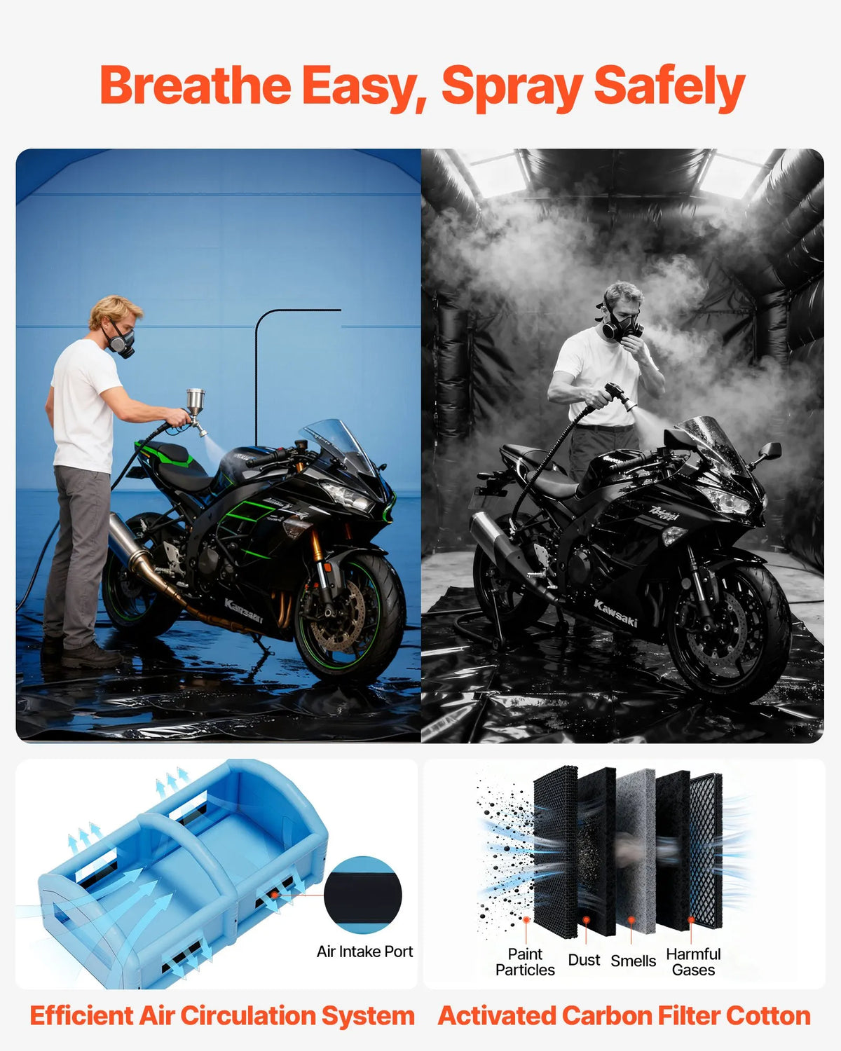 VEVOR Inflatable Spray Booth, 10 × 6 × 4 m, Inflatable Paint Booth with 950 W and 1100 W Air Blowers and Air Filtration System, Arched Roof, for Painting Cars, Trucks, Furniture and Vehicle Body Metal Parts