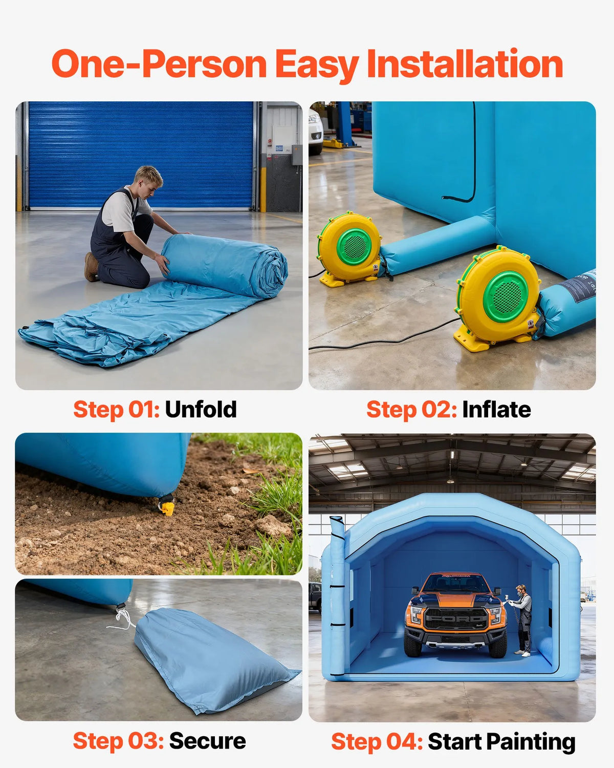 VEVOR Inflatable Spray Booth, 10 × 6 × 4 m, Inflatable Paint Booth with 950 W and 1100 W Air Blowers and Air Filtration System, Arched Roof, for Painting Cars, Trucks, Furniture and Vehicle Body Metal Parts