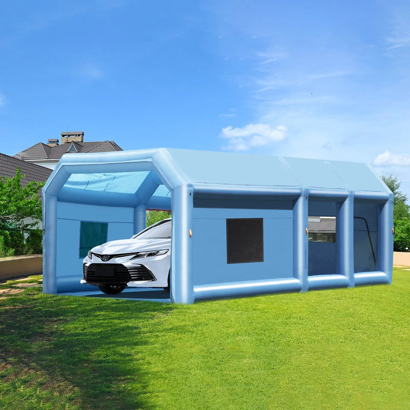 Piepūšamā krāsošanas telpa, 8,5 x 4,8 x 3,3 m, ar 950W+750W jaudīgiem pūtējiem un gaisa filtrēšanas sistēmu, pārnēsājama automašīnu krāsošanas telpa maziem kravas auto, lieliem motocikliem un vidēja izmēra transportlīdzekļiem