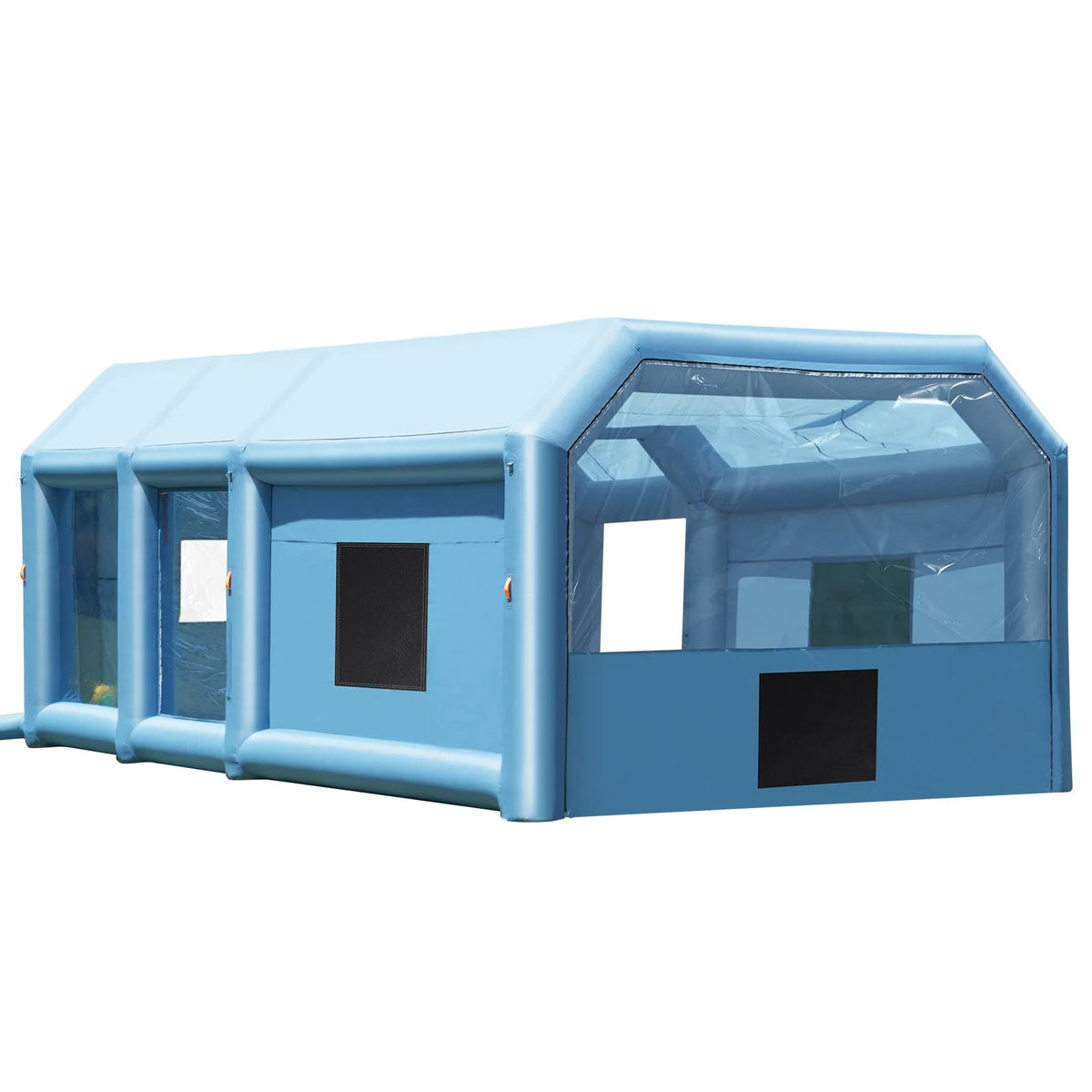 Piepūšamā krāsošanas telpa, 10 x 6,4 x 4,5 m, ar 1100W un 750W jaudīgiem pūtējiem un gaisa filtru sistēmu, pārnēsājama, piemērota lieliem kravas auto, furgoniem un smagai tehnikai