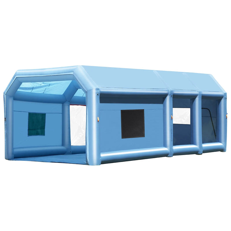 Piepūšamā krāsošanas telpa, 10 x 6,4 x 4,5 m, ar 1100W un 750W jaudīgiem pūtējiem un gaisa filtru sistēmu, pārnēsājama, piemērota lieliem kravas auto, furgoniem un smagai tehnikai
