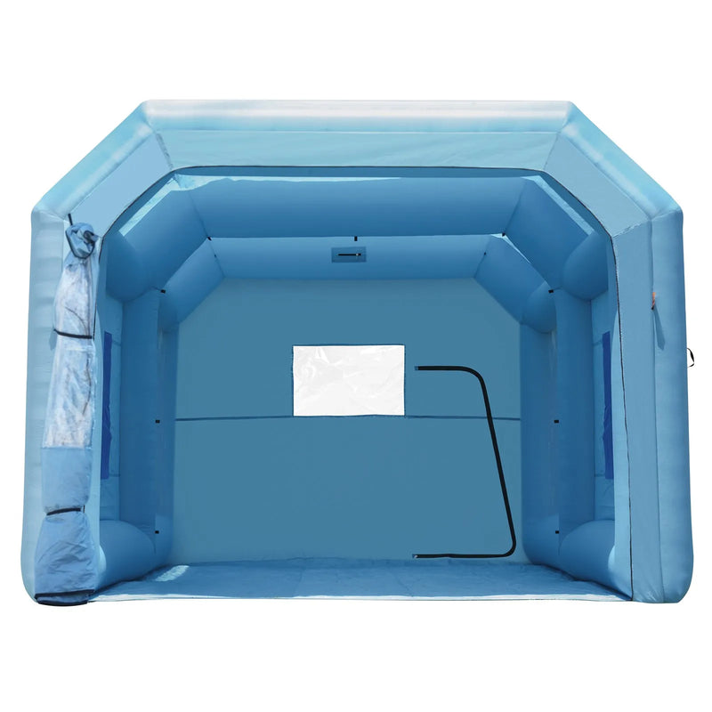 Piepūšamā krāsošanas telpa, 6,4 × 4,1 × 3 m, ar 1100 W jaudīgu pūtēju un gaisa filtru sistēmu, pārnēsājama, piemērota vidēja izmēra transportlīdzekļu un lielu mēbeļu krāsošanai