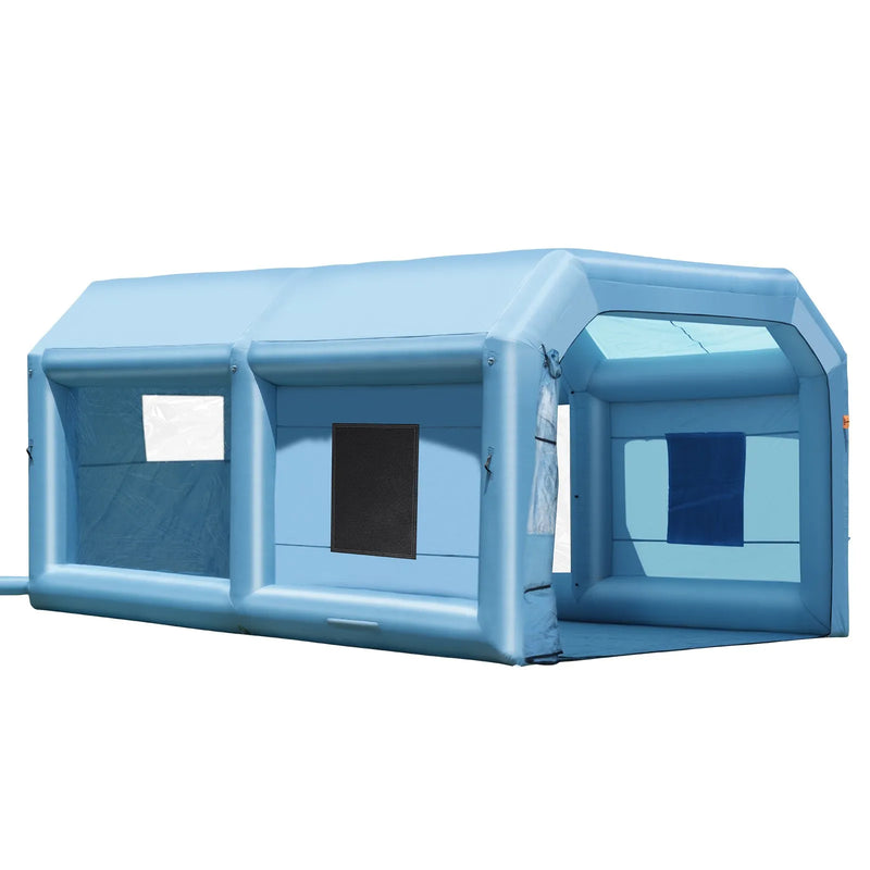 Piepūšamā krāsošanas telpa, 6,4 × 4,1 × 3 m, ar 1100 W jaudīgu pūtēju un gaisa filtru sistēmu, pārnēsājama, piemērota vidēja izmēra transportlīdzekļu un lielu mēbeļu krāsošanai