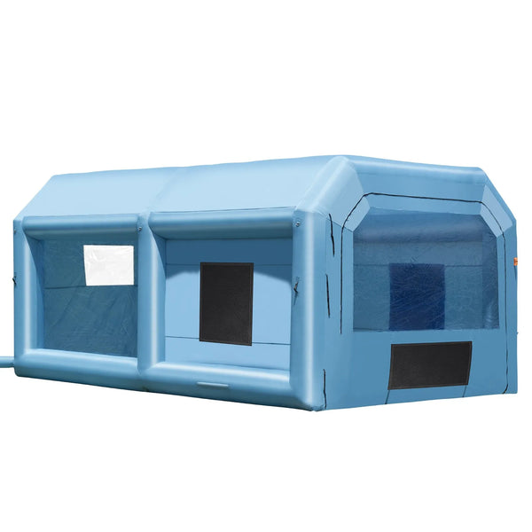Piepūšamā krāsošanas telpa, 6,4 × 4,1 × 3 m, ar 1100 W jaudīgu pūtēju un gaisa filtru sistēmu, pārnēsājama, piemērota vidēja izmēra transportlīdzekļu un lielu mēbeļu krāsošanai