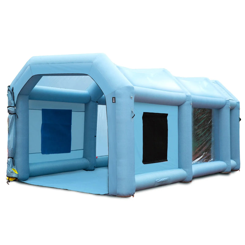 Uzpūšamā krāsošanas kabīne automašīnām 6 × 3 × 2.5 m ar filtru sistēmu un 2 ventilatoriem