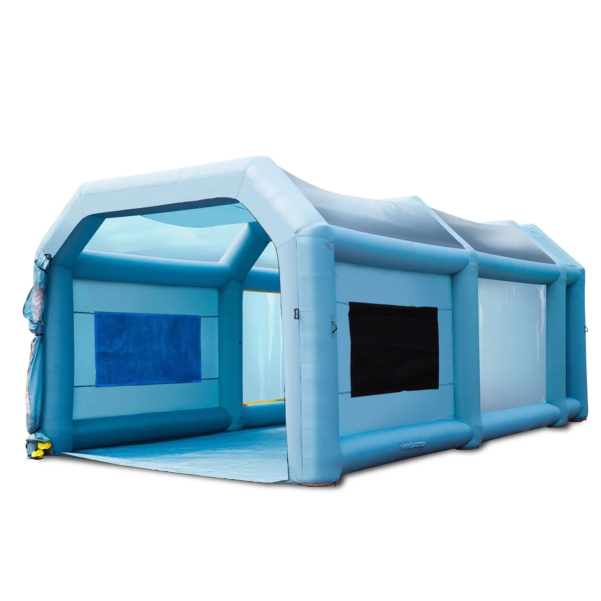 Uzpūšamā krāsošanas kabīne automašīnām 8,5 × 4,9 × 3,35 m ar filtru sistēmu un 2 ventilatoriem
