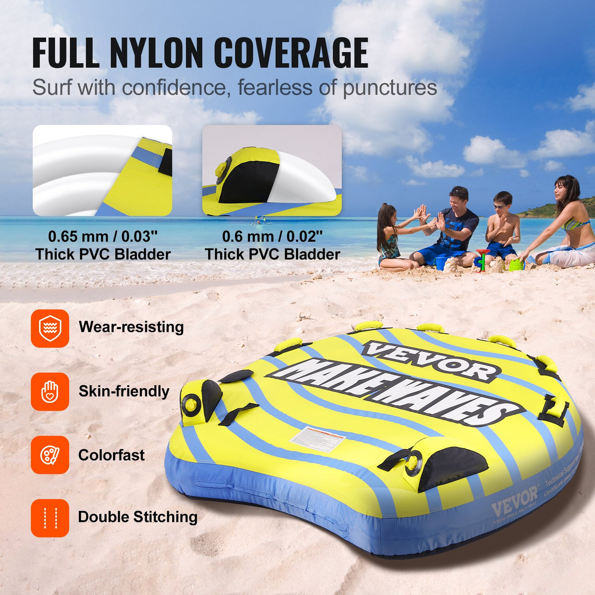 VEVOR Towable Water Tube with Baffle Wings 158 cm, 1-3 Person, 231 kg
