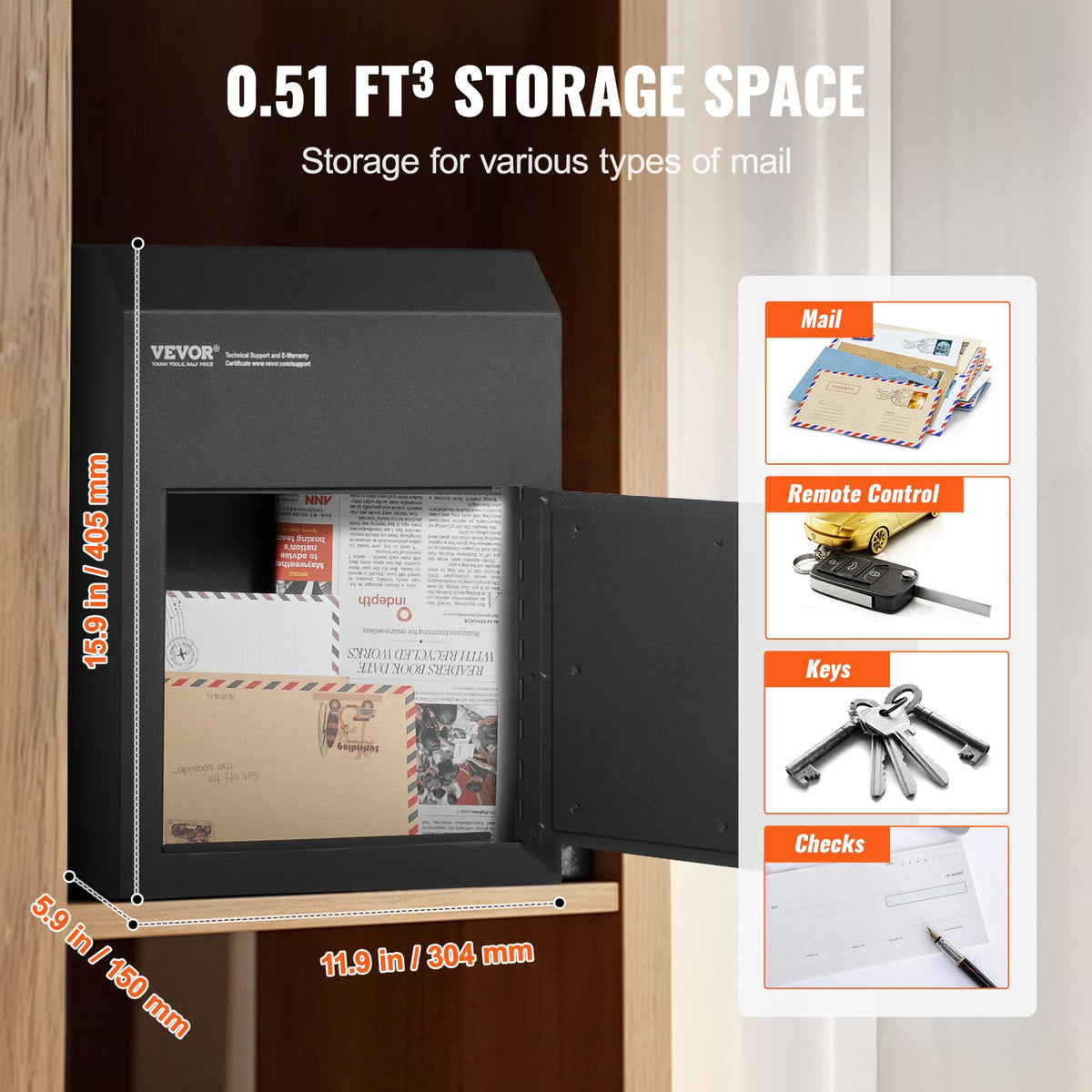 VEVOR Over-the-Door Key Storage Box with Combination Lock, Black, 30.5 × 15.2 × 40.6 cm
