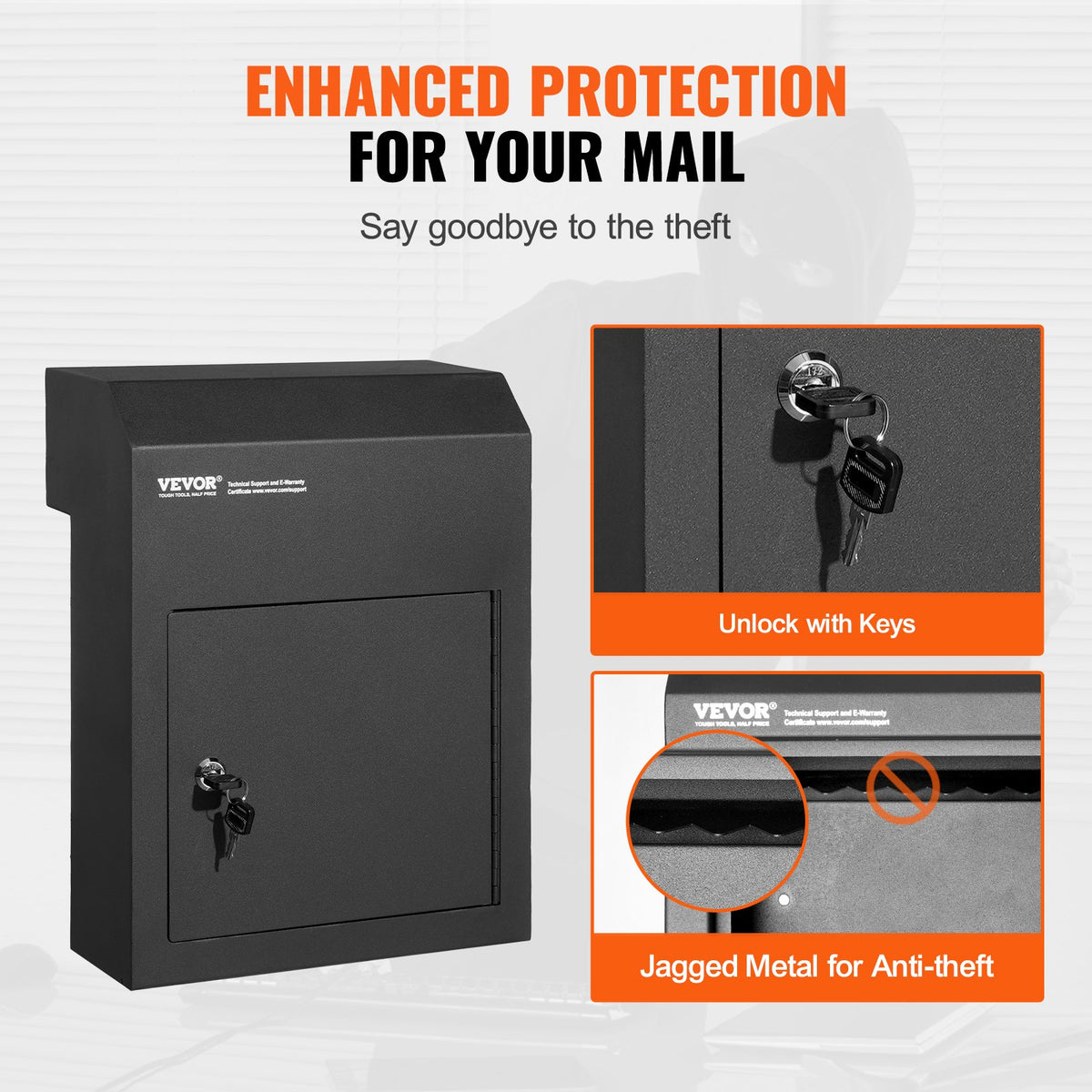 VEVOR Over-the-Door Key Storage Box with Combination Lock, Black, 30.5 × 15.2 × 40.6 cm