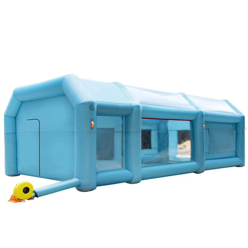 Piepūšama krāsošanas telts 4,8×2,2×2 m no Oxford auduma un PVC ar oglekļa filtriem, 2 nodalījumiem un avārijas logiem