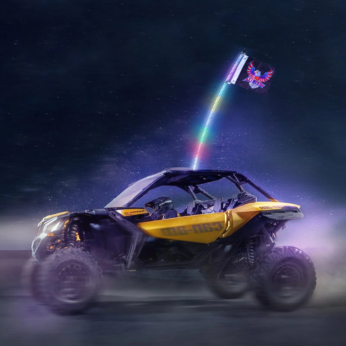 VEVOR LED Mast Light, 1 Piece, 0.9 m with Spring Base; App and Remote Control 360° Spiral RGB Moving Light, Waterproof, with 2 Flags; Suitable for UTV, ATV, Motorcycles, RZR, Can-Am and Go-Karts
