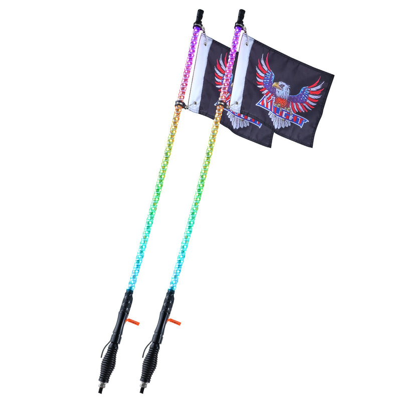 VEVOR LED spirālveida antenas gaismas ar atsperes pamatni, 2 gab., 1,2 m, RGB, ar tālvadību un lietotni